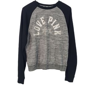 VS PINK Womens Teen Gray Black Pullover Long Sleeve Logo Sweat Shirt Size Small